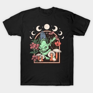 Cottagecor Frog Playing Music Mushrooms Flowers T-Shirt